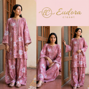 Printed & Mukesh Kari Work Dusty Pink Floral Suit